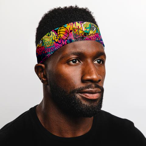 Graffiti Tie Dye Reversible Headband- 2.25"
