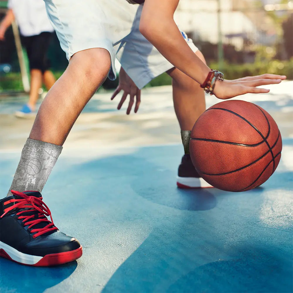 Graffiti Gray Basketball Crew Socks