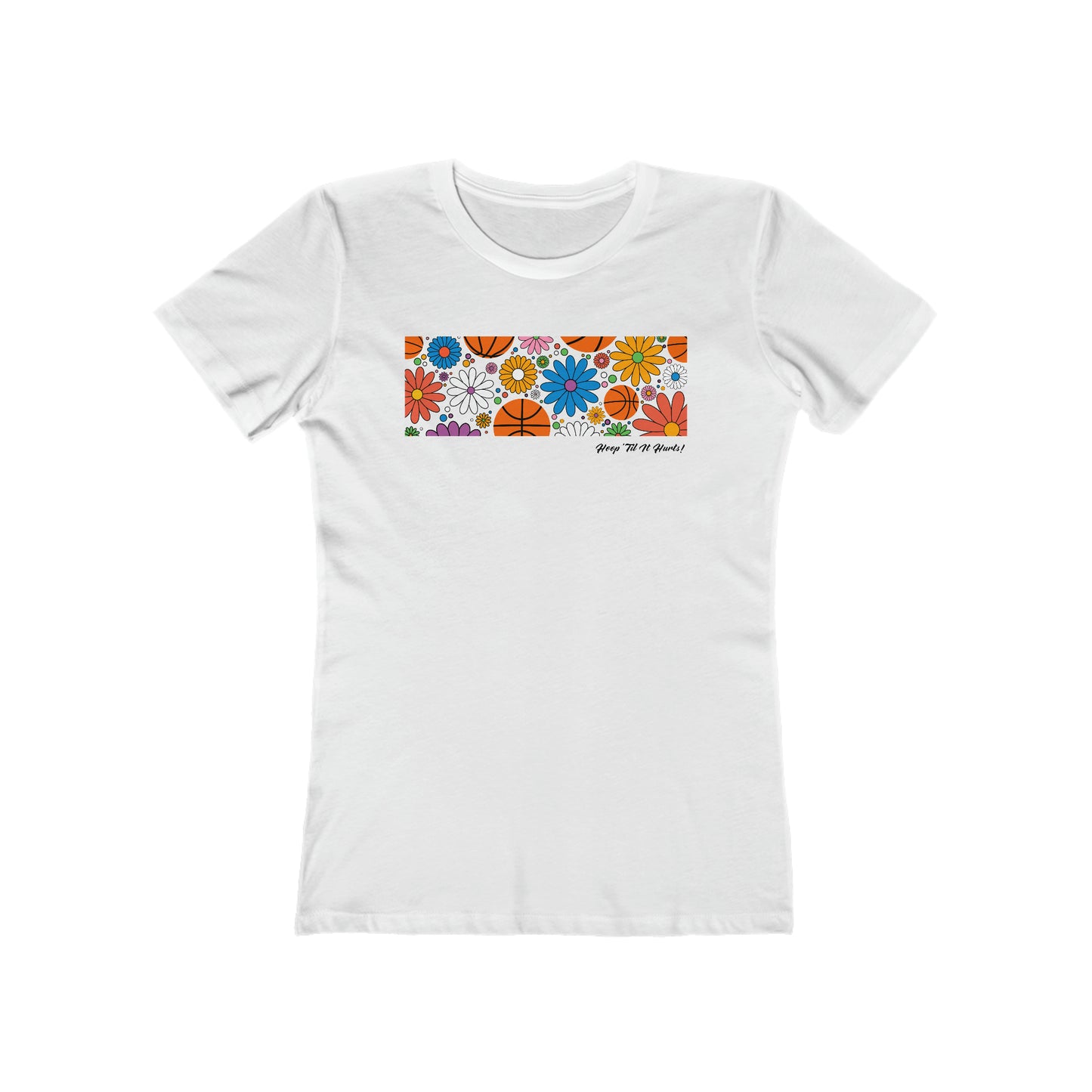 Women's Hippie Flowers and Basketballs T-Shirt - Adult Sizes Available in 4 Colors