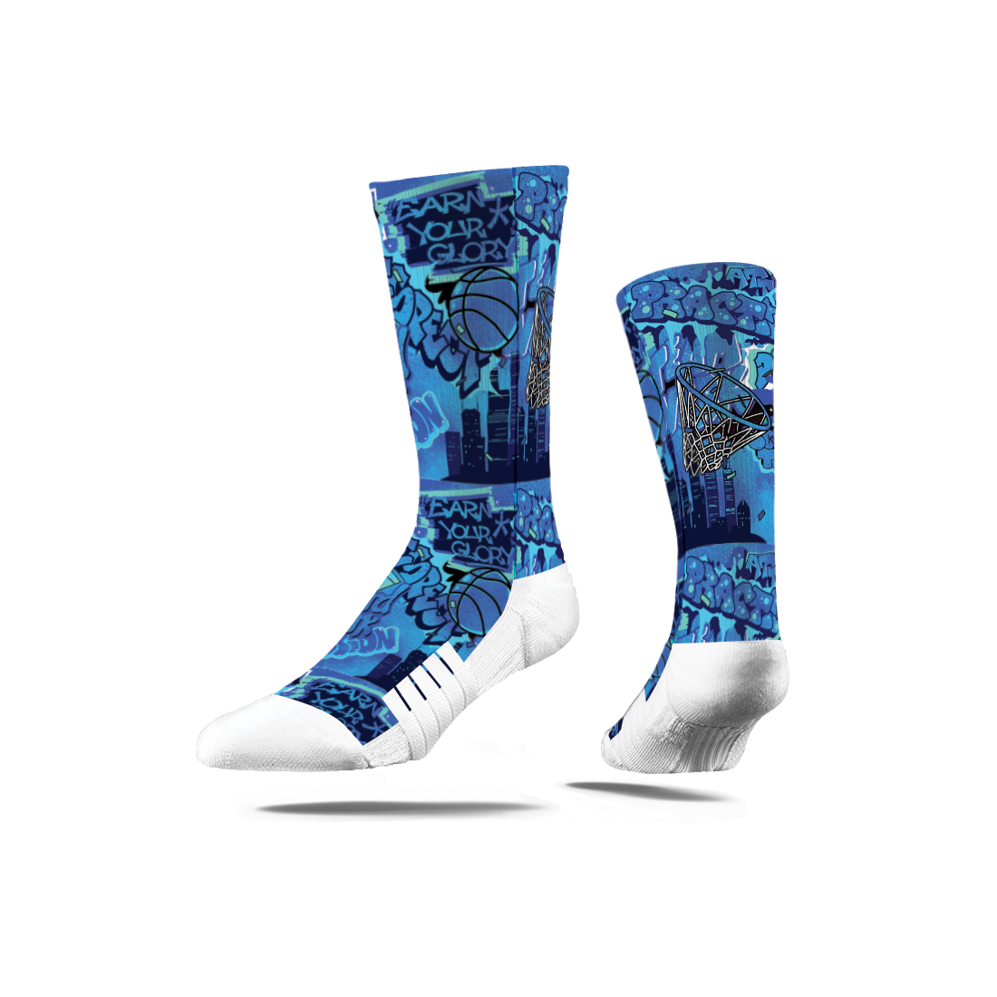 Electric Blue Graffiti Basketball Crew Socks