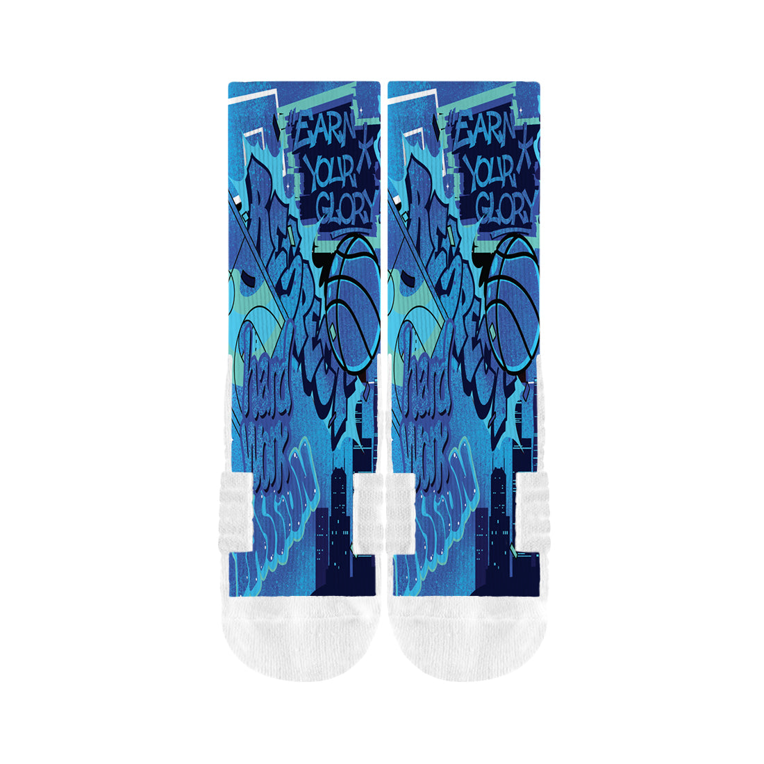 Electric Blue Graffiti Basketball Crew Socks