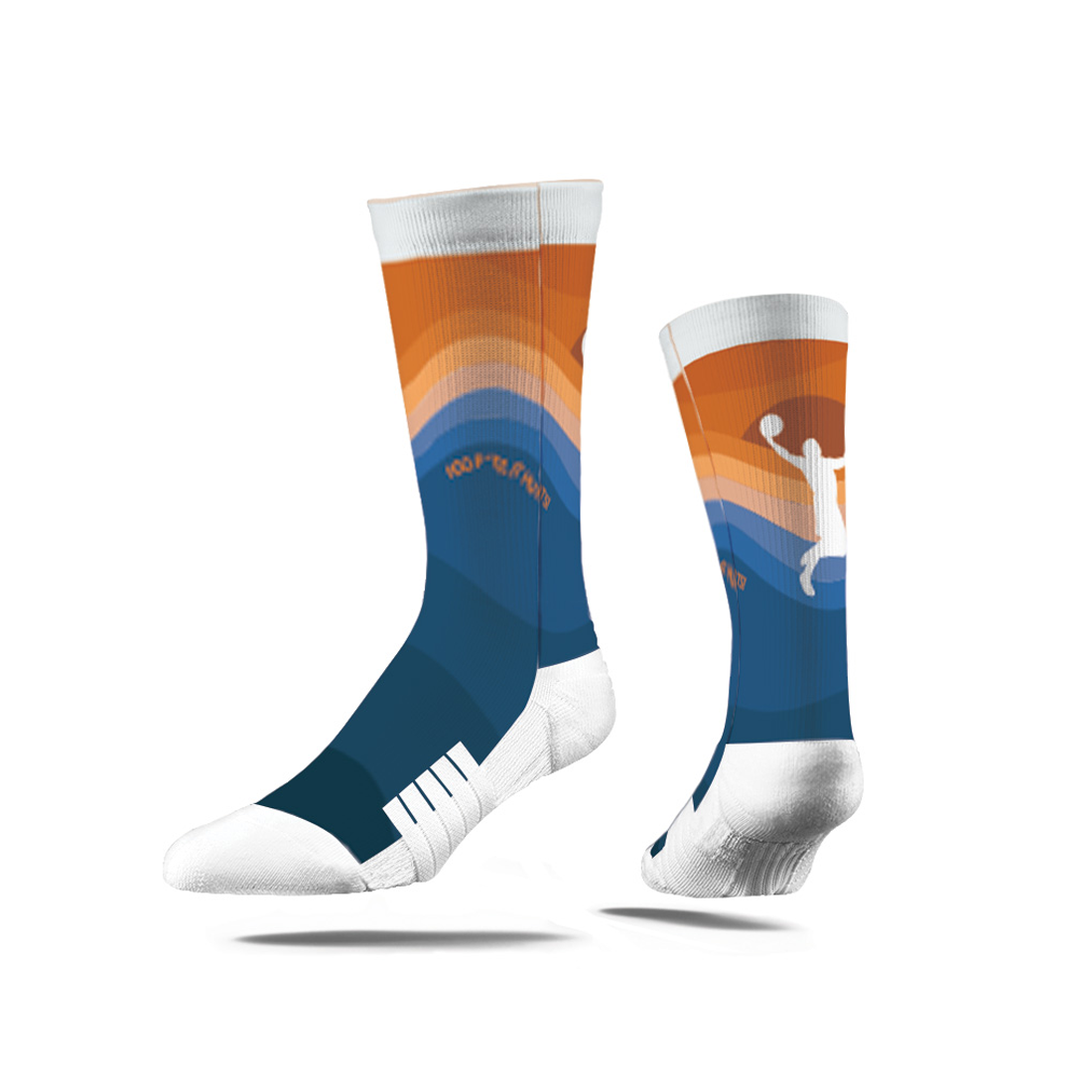 Venice Beach Sunset Basketball Crew Socks - Orange and Blue