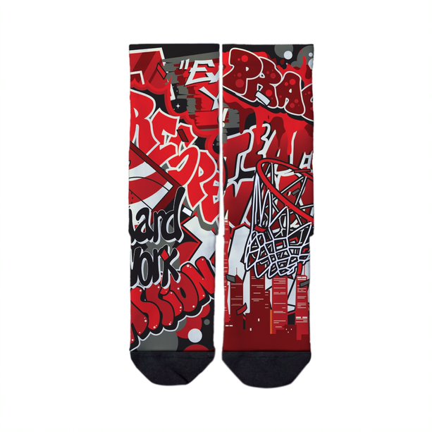 Red and Black Basketball Graffiti Crew Socks