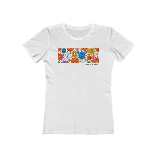 Women's Hippie Flowers and Basketballs T-Shirt - Adult Sizes Available in 4 Colors