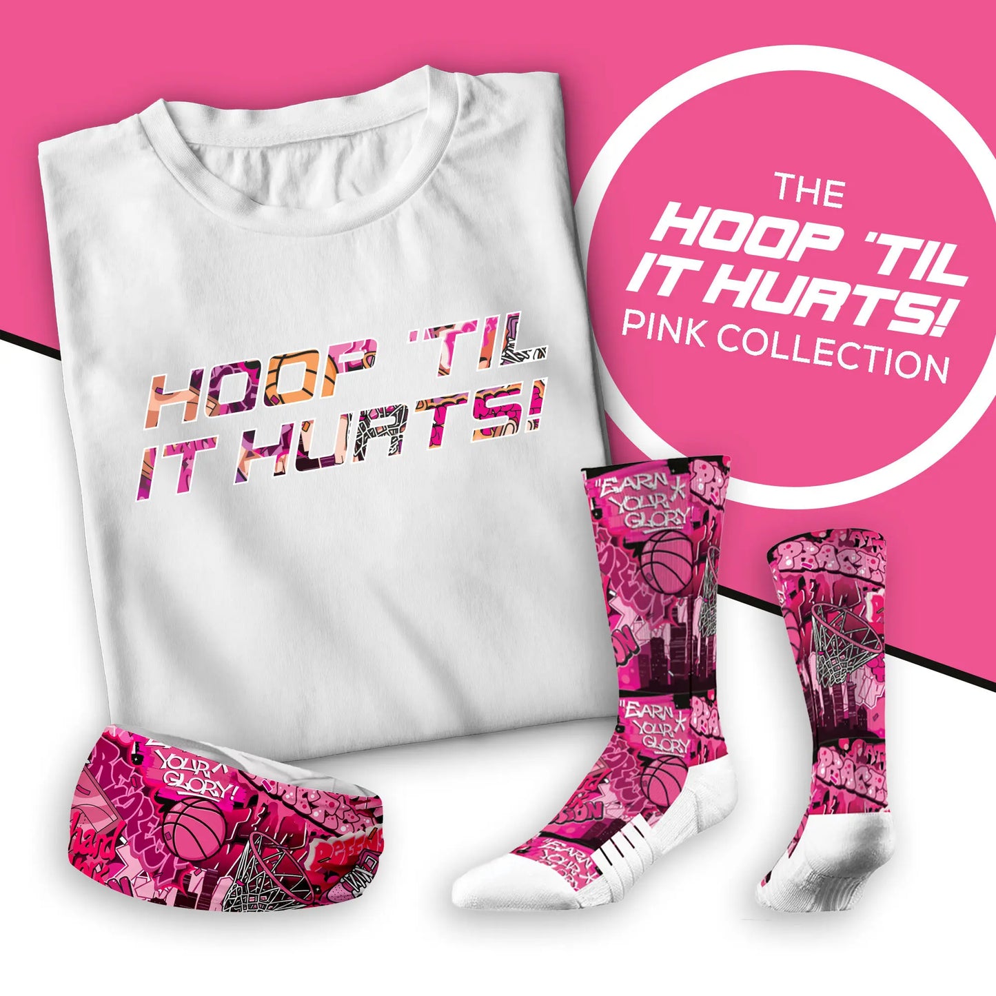 Breast Cancer Basketball Graffiti Ribbon Crew Socks